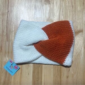 Handmade Orange and White Knitted Earwarmer